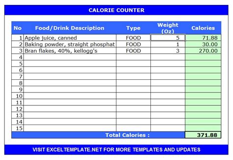 Calorie Calculators | Microsoft and Open Office Templates