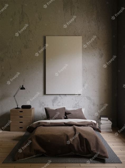 Cama marrón en una habitación oscura con paredes de concreto. | Foto ...