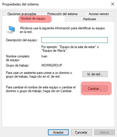 Cambiar nombre y grupo de trabajo en Windows   Migo Technology