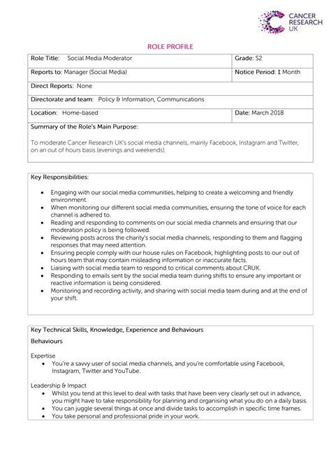 Cancer Research UK   Social Media Moderator   Page 1   Created with ...