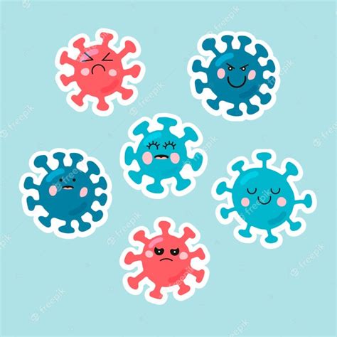 Carácter en forma de célula de un microorganismo con caras. coronavirus ...