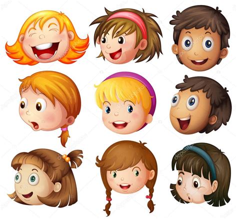 Caras de niños y niñas sobre fondo blanco — Vector de ...