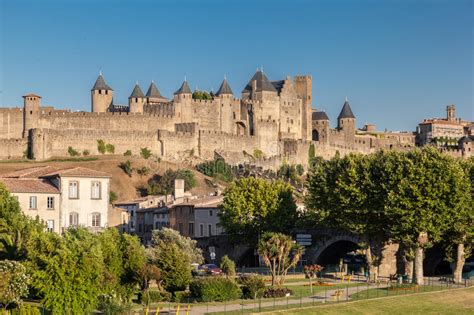 Carcassonne Medeltida Stad Frankrike Fotografering för Bildbyråer ...