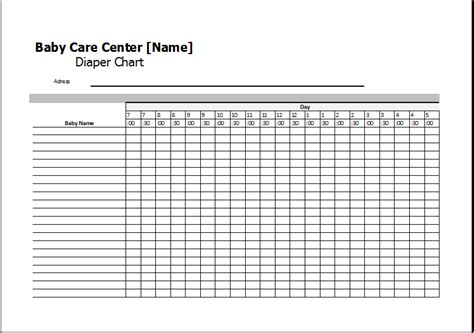 Care Center Diaper Chart MS Excel | Printable Medical Forms, Letters ...