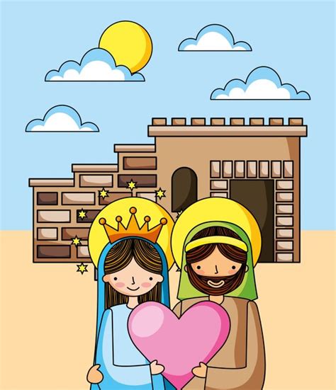 Caricaturas cristianas santa familia | Vector Premium