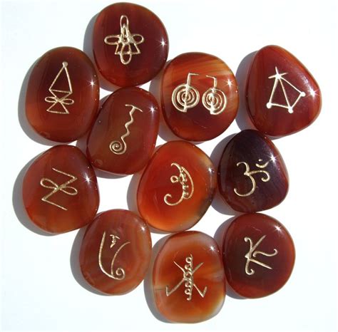 carnelian, engraved, karuna symbols, set, om, healing ...
