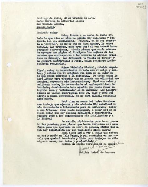[Carta] 1959 octubre 22, Santiago de Chile [a] Gonzalo Losada, Buenos ...