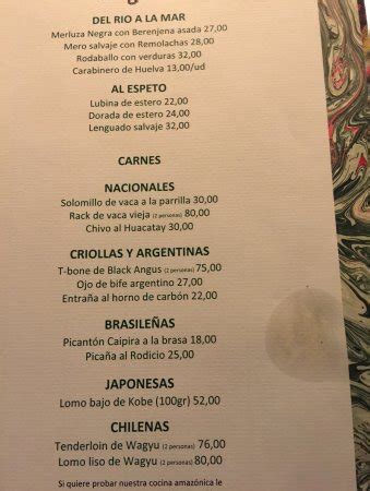 CARTA   Picture of Restaurante Amazonico, Madrid   TripAdvisor