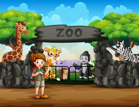 Cartel de dibujos animados de puertas de entrada de zoológico con ...