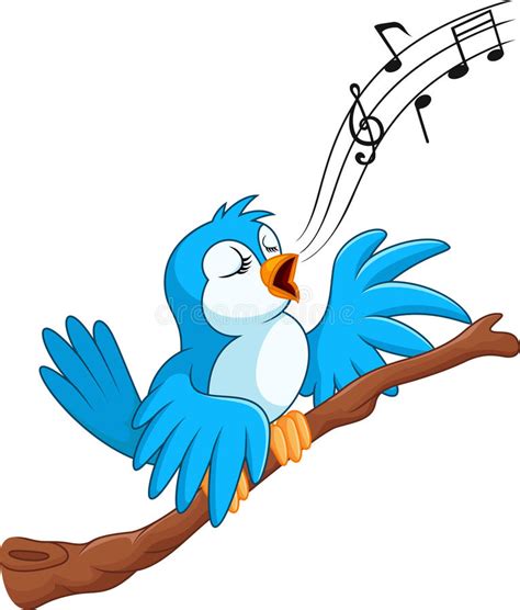 Cartoon Bird Sing On The Branch Stock Vector ...