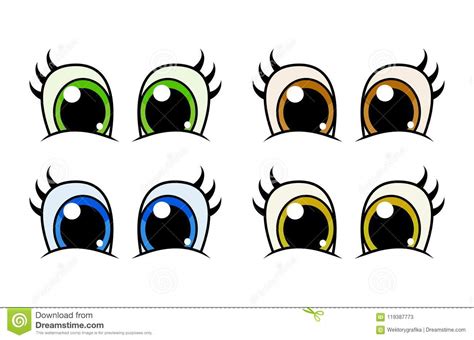 Cartoon Character Eyes With Lashes Set Vector Design ...