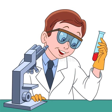 Cartoon Chemical Scientist With A Test Tube And Microscope ...