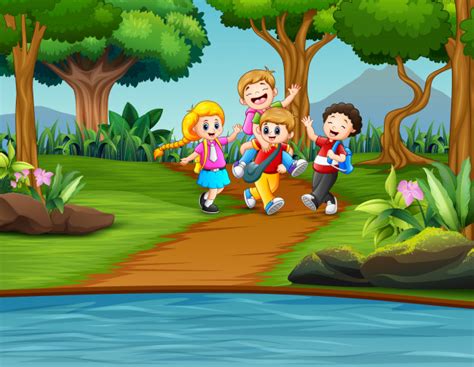 Cartoon children playing in the park Vector | Premium Download
