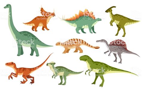 Cartoon dinosaur set. Cute dinosaurs icon collection. Colored... | 벡터 ...