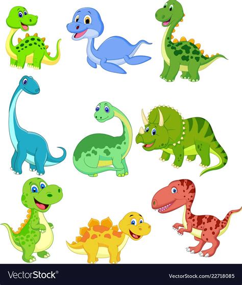 Cartoon dinosaurs collection set vector image on ...