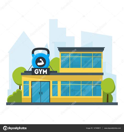 Cartoon Gym Fitness Building. Vector — Stock Vector bigmouse #147468611