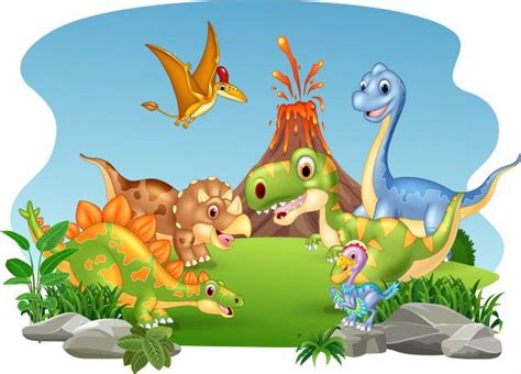 Cartoon Happy Dinosaurs In The Jungle | Cartoon background ...