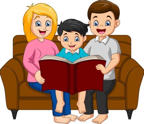 Cartoon Happy Family Reading A Book | Family reading ...