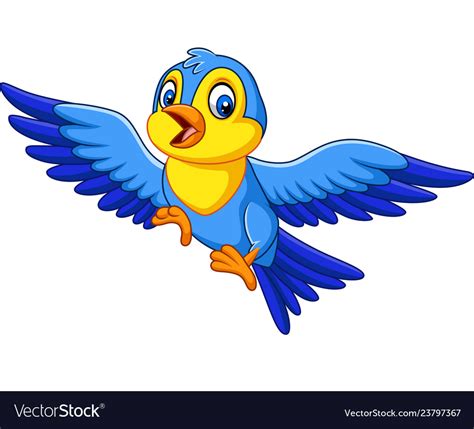 Cartoon happy little bird flying Royalty Free Vector Image