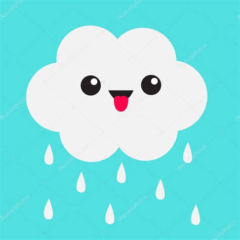 Cartoon kawaii cloud with rain drops. — Stock Vector worldofvector ...