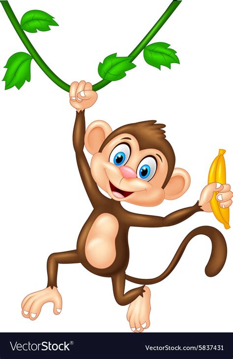 Cartoon monkey holding banana fruit Royalty Free Vector