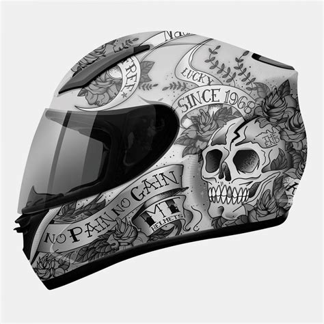 Casco para moto integral MT Revenge Skull & Rose Matt Silver Anthracite ...