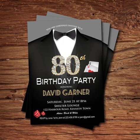 Casino invitación cumpleaños 80. Invitación de fiesta de