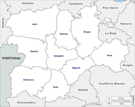 Castilla y León Mapa gratuito, mapa mudo gratuito, mapa en ...