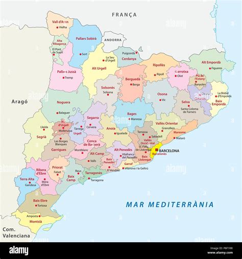 Cataluña, comarca administrativa mapa de vectores Imagen Vector de ...