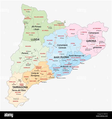 Cataluña mapa de vectores administrativa y política Imagen Vector de ...