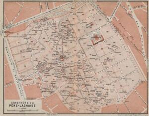 CEMETERY / CIMETIÈRE DU PÈRE LACHAISE ground plan. Paris 20e carte 1910 ...