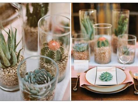 Centro de mesa para boda con cactus y base de cristal ...