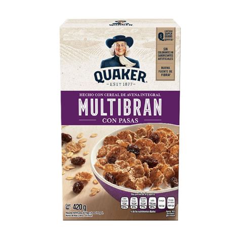 Cereal Quaker multibran con pasas 420 g   lagranbodega
