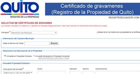 Certificado de Gravamen  Registro de la Propiedad Quito  Trámite en línea