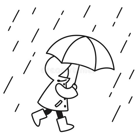 Child in the rain drawing stock vector. Illustration of raindrops ...