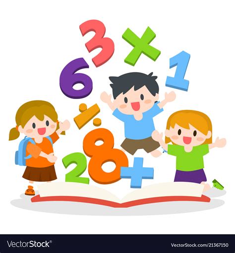 Children learning mathematics with opened books Vector Image