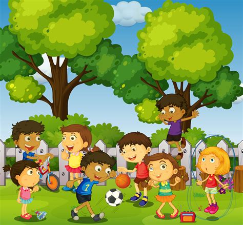 Children playing games and sports in park   Download Free ...