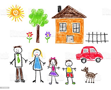 Childrens Style Drawing Family Theme Stock Illustration ...
