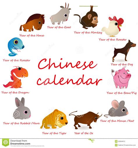 Chinese Calendar With 12 Animals Stock Vector ...