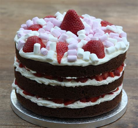 Chocolate Birthday Cake with Strawberries and Cream, and ...