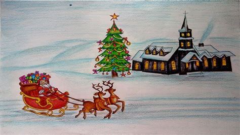 christmas Drawings   How To Draw a Christmas Scene Step by ...