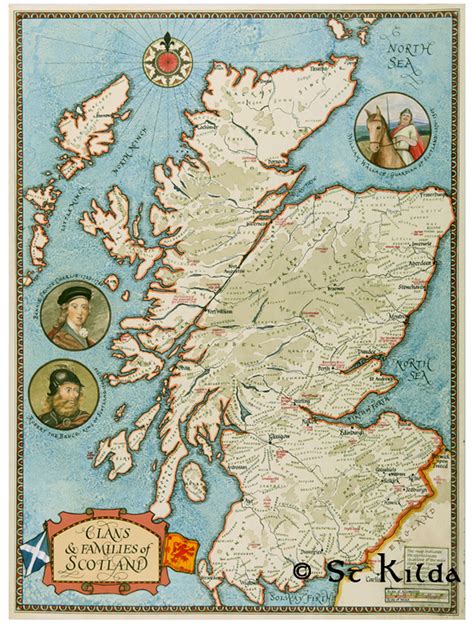 Clan Map of Scotland  16.5  x 23.5     Scottish Lion