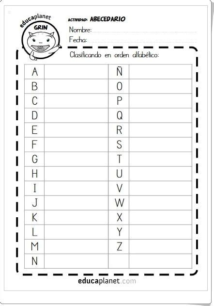 Clasificando en orden alfabético   Fichas de Lengua ...