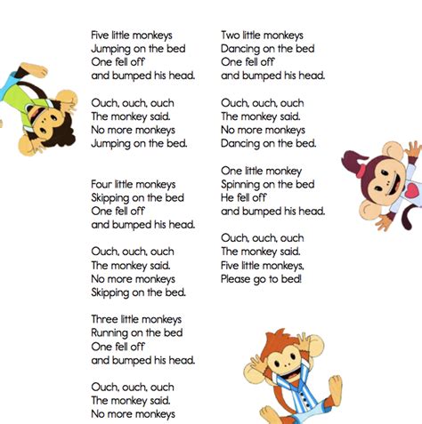 Classroom Classics  Five Little Monkeys  Lyric Sheet   ELF ...