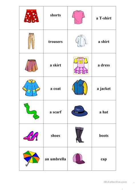 Clothes. Memory game.   English ESL Worksheets for distance learning ...