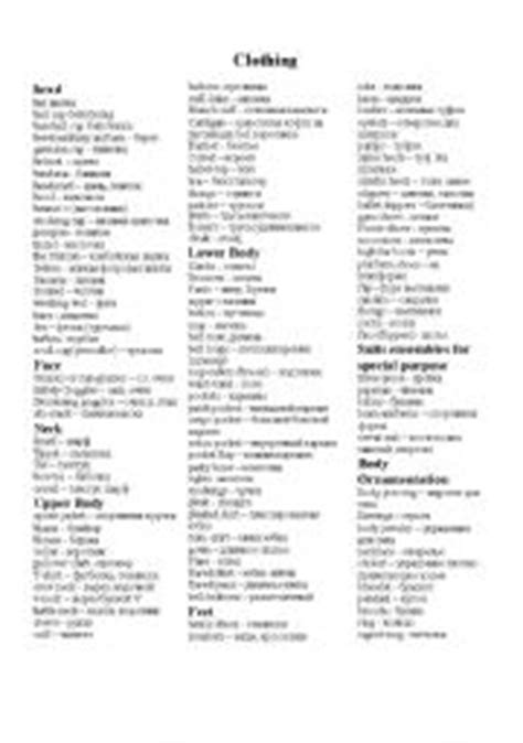 Clothing vocabulary list for the upper intermediate to ...