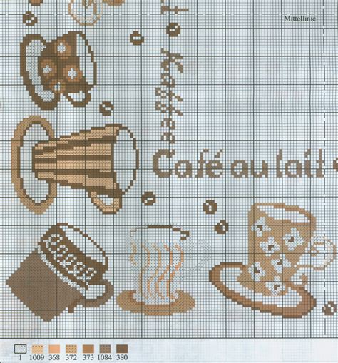 Coffee cups free cross stitch pattern from www.coatscraft ...