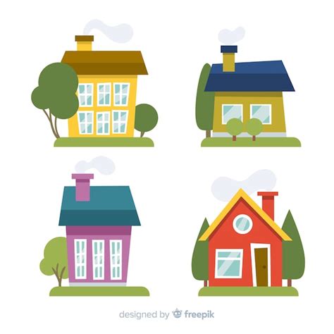 Colección colorida de viviendas con estilo de dibujo animado | Vector ...