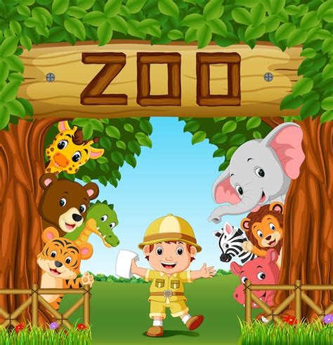 Colección de animales del zoológico con guía | Descargar Vectores Premium