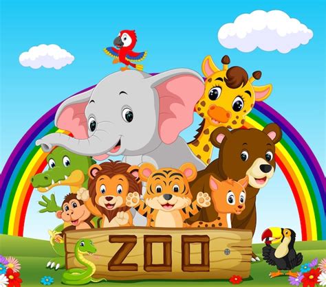 Colección de animales del zoológico con guía | Descargar Vectores Premium